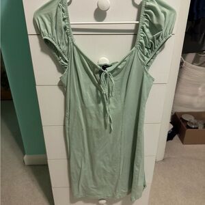 Forever 21 Light Green Ruched Sleeve Dress